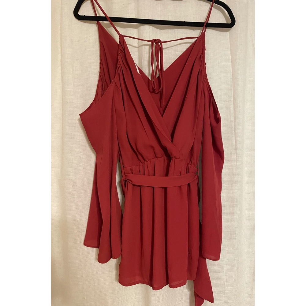Burnt Orange Short Romper/Playsuit with cold shoulder long sleeve